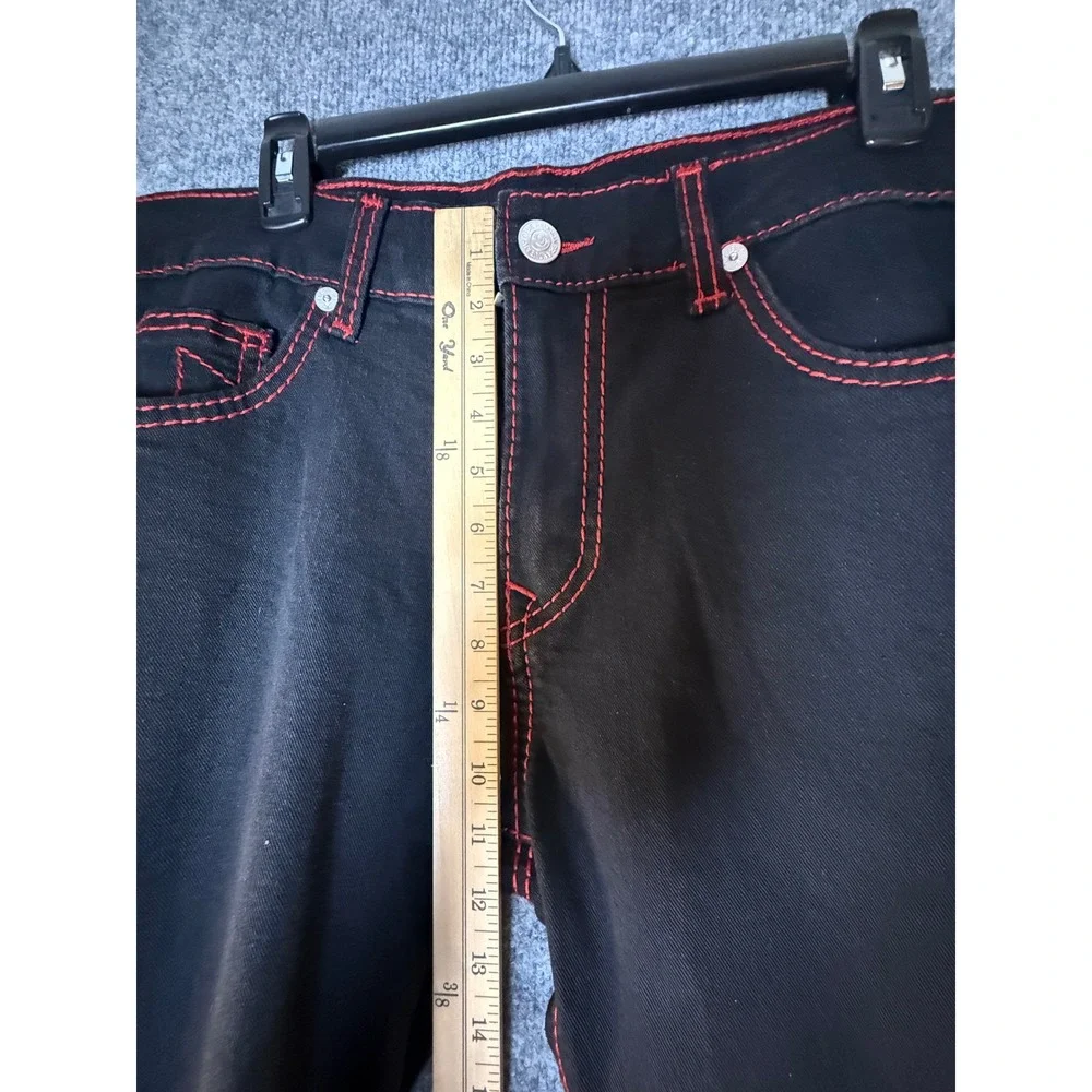 True Religion Ricky Big T Relaxed Straight Jeans Rinse Black Red Stitch‎ Mens 36